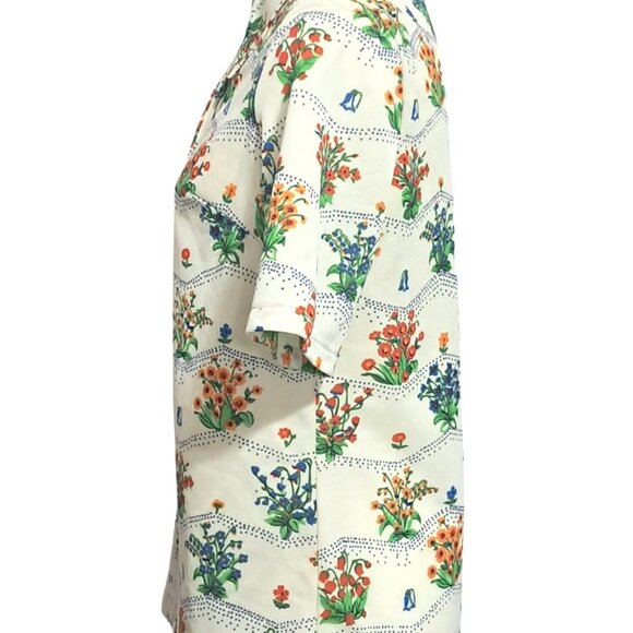 Vintage Floral Top Short Sleeve Button-Up Dagger Collar Shirt by NFE Fashions - Picture 6 of 10